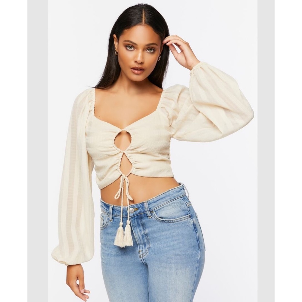 Striped Cutout Peasant Sleeve Top